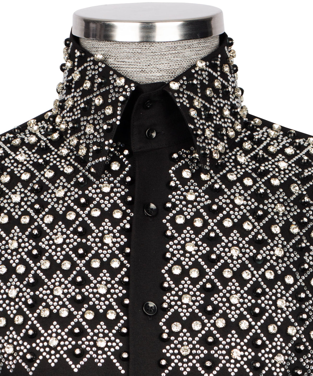 Black Stone-Embellished Dress Shirt - Style 09