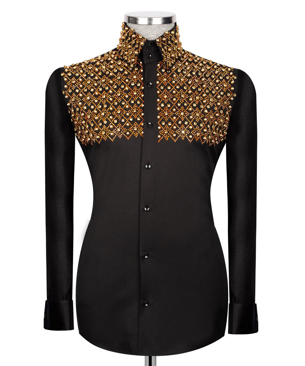 Black Stone-Embellished Dress Shirt - Style 10