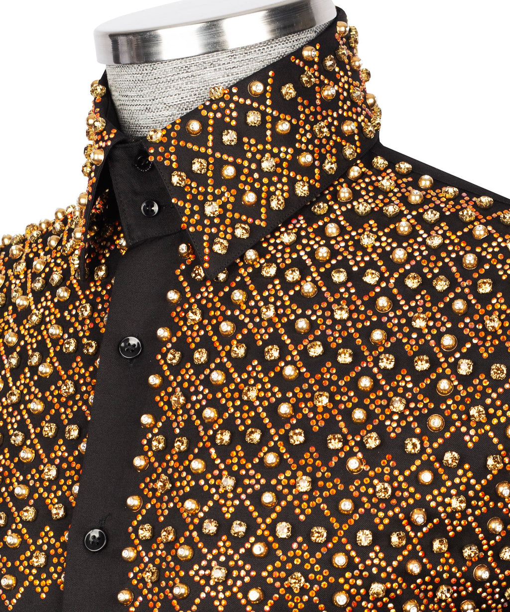 Black Stone-Embellished Dress Shirt - Style 10