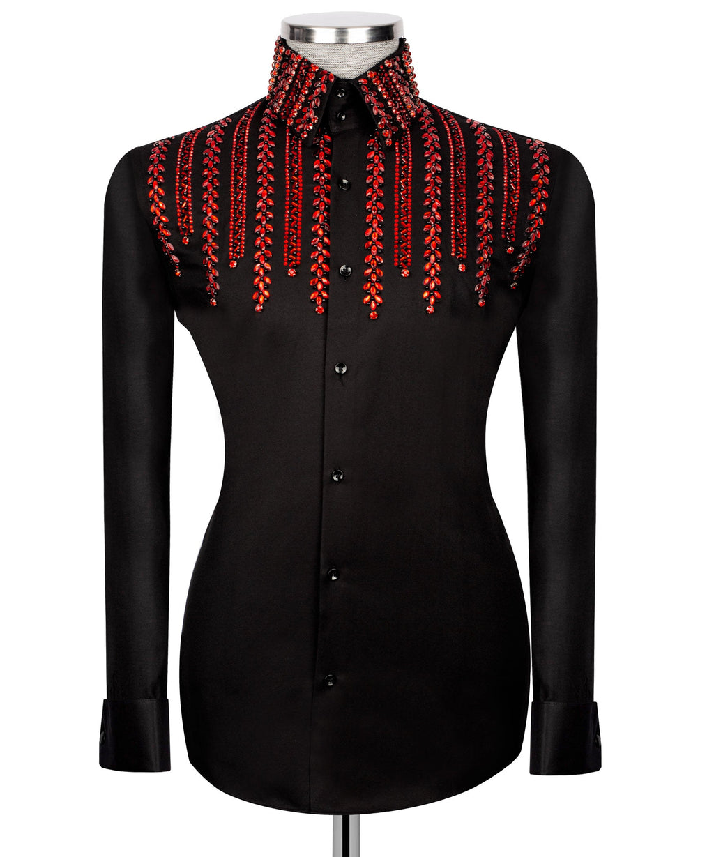 Black Stone-Embellished Dress Shirt - Style 11