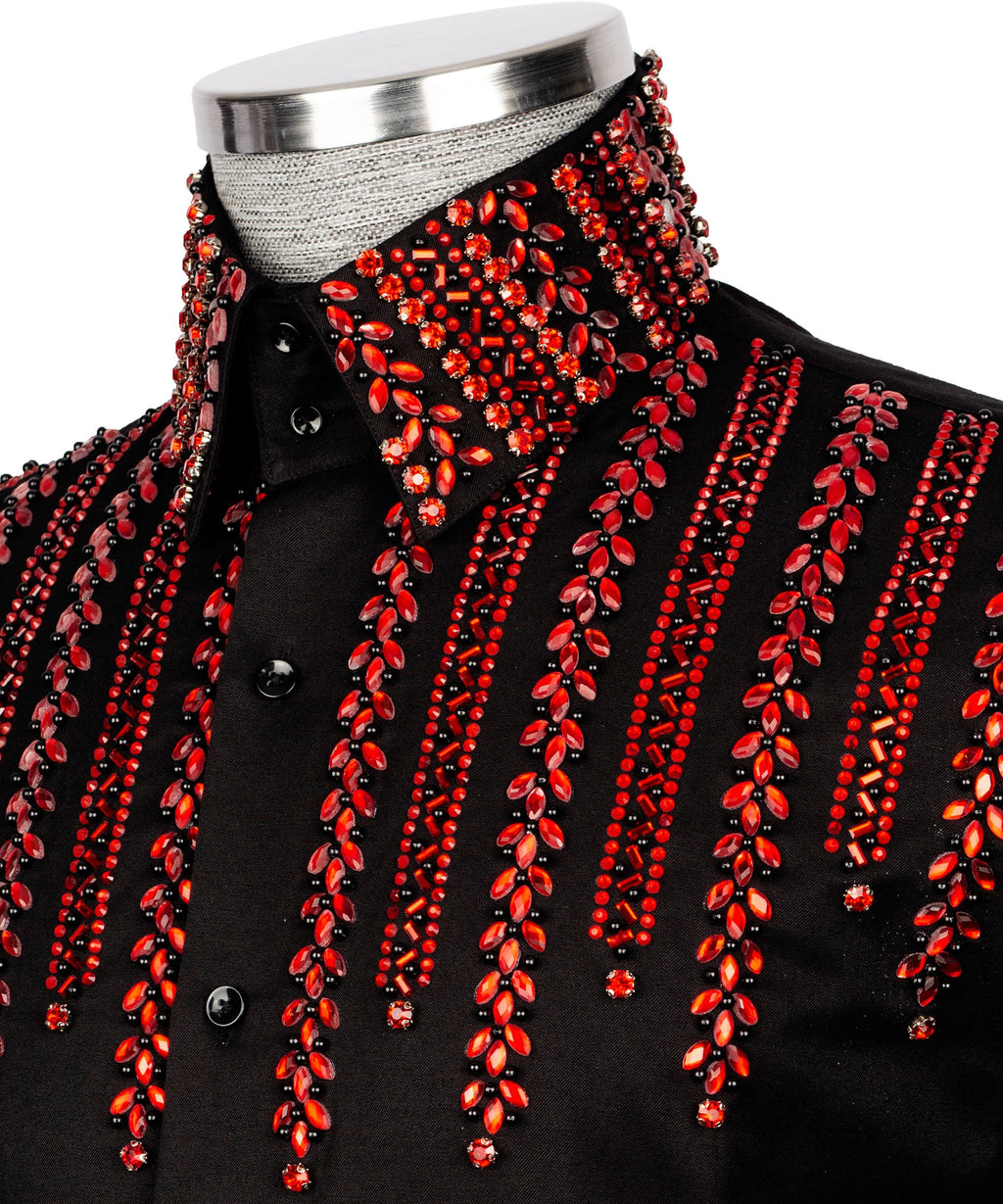Black Stone-Embellished Dress Shirt - Style 11