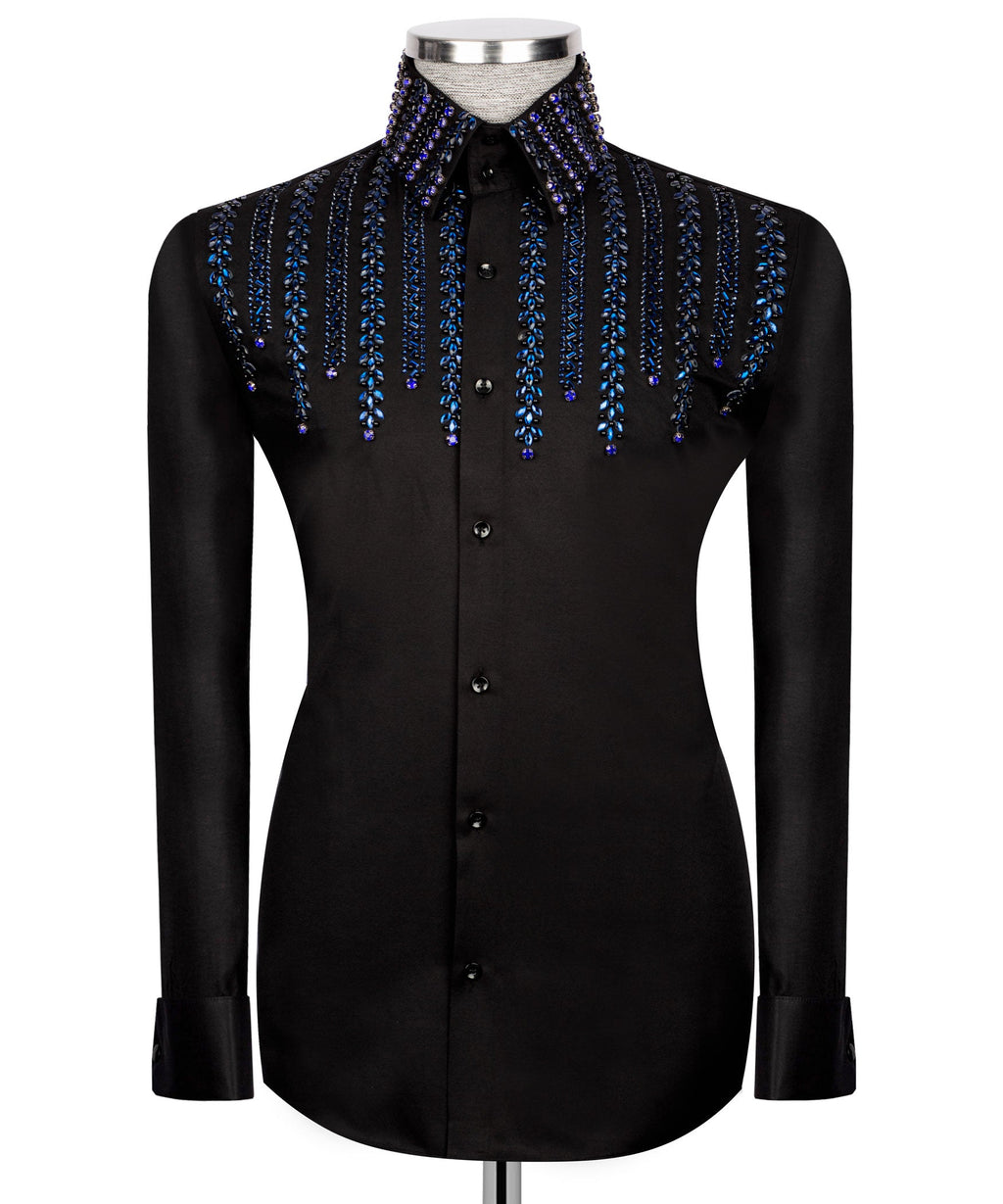 Black Stone-Embellished Dress Shirt - Style 14