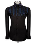 Black Stone-Embellished Dress Shirt - Style 14