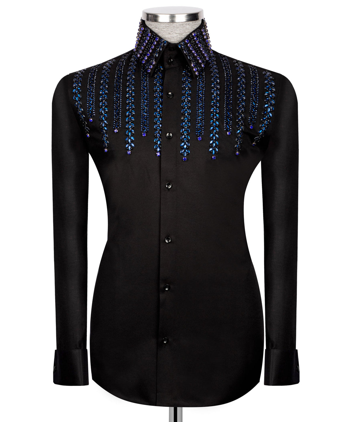 Black Stone-Embellished Dress Shirt - Style 14