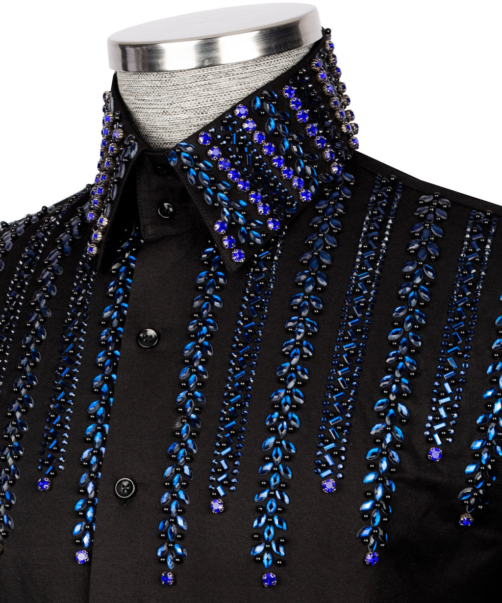 Black Stone-Embellished Dress Shirt - Style 14