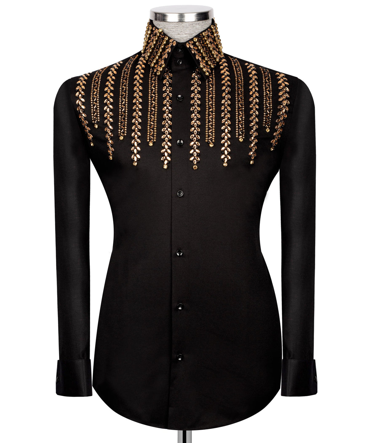 Black Stone-Embellished Dress Shirt - Style 13