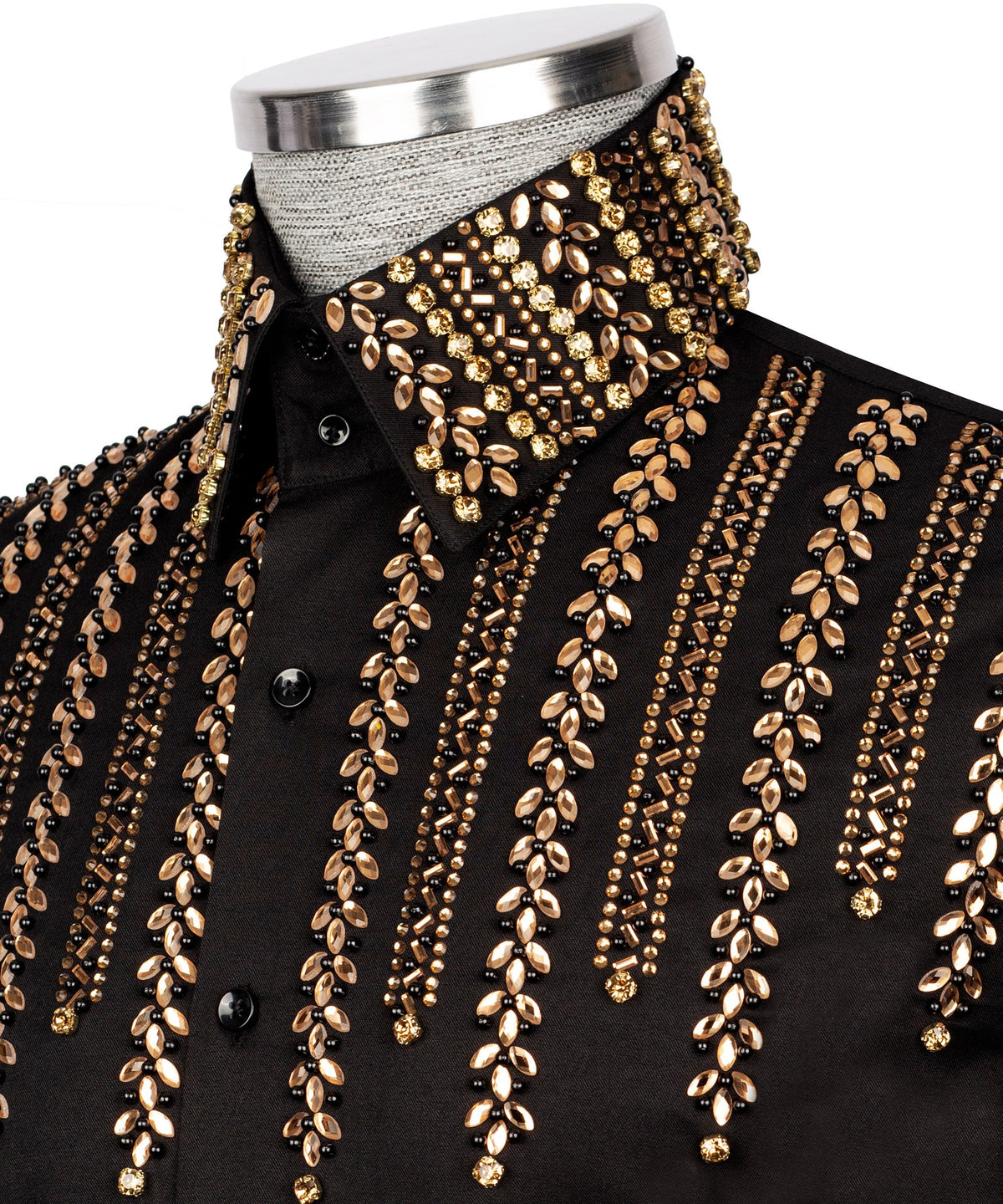 Black Stone-Embellished Dress Shirt - Style 13