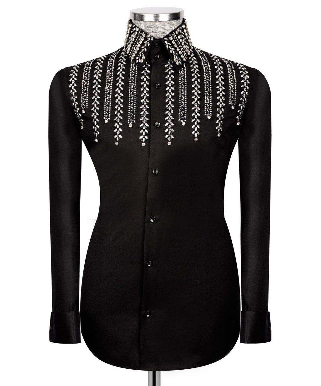 Black Stone-Embellished Dress Shirt - Style 12