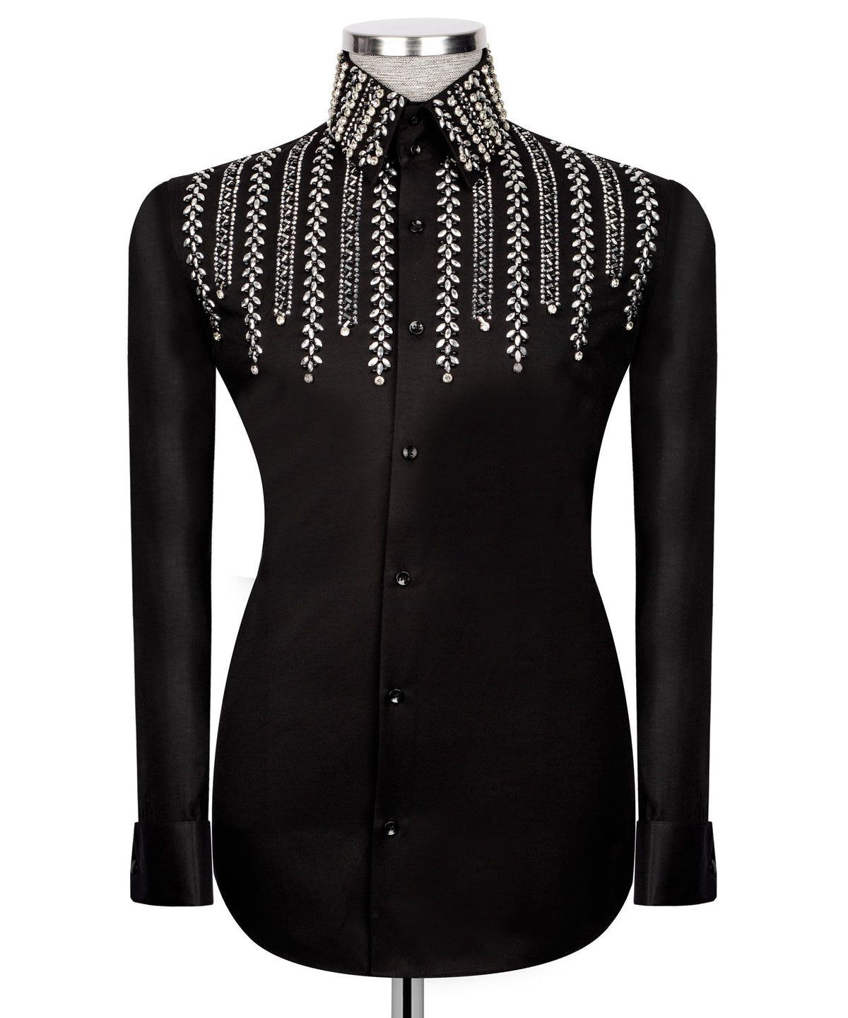 Black Stone-Embellished Dress Shirt - Style 12
