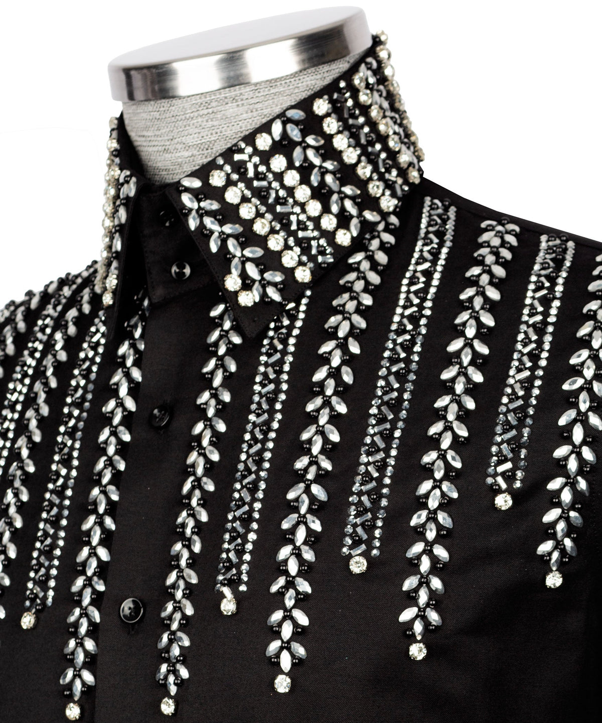 Black Stone-Embellished Dress Shirt - Style 12
