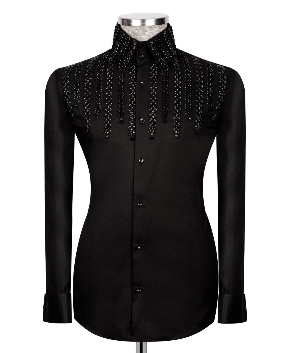 Black Stone-Embellished Dress Shirt - Style 15