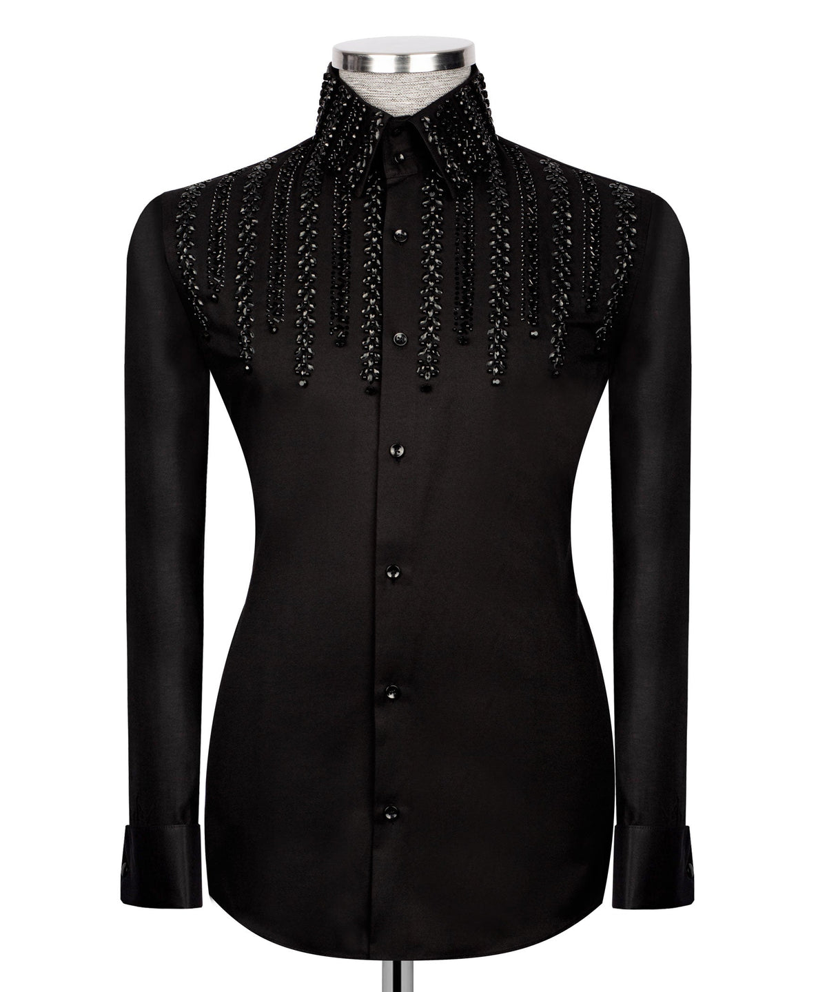 Black Stone-Embellished Dress Shirt - Style 15