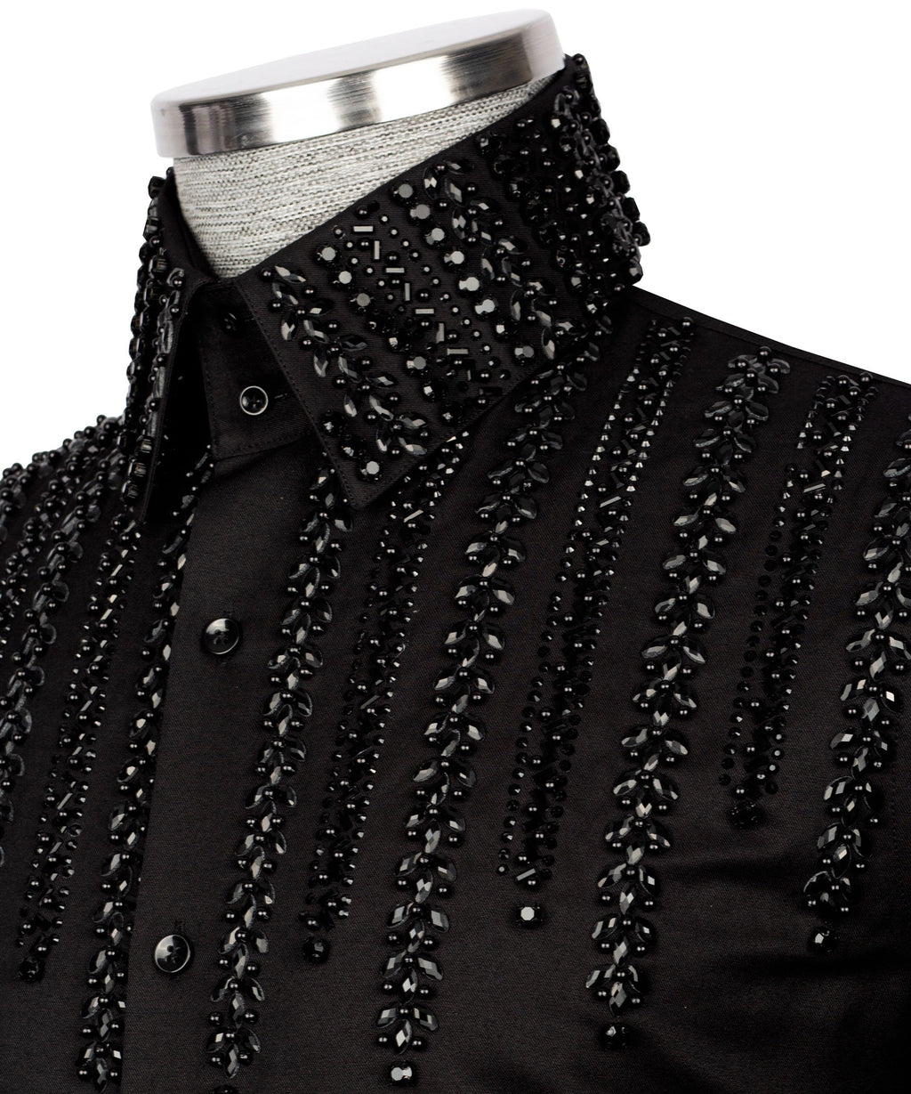 Black Stone-Embellished Dress Shirt - Style 15