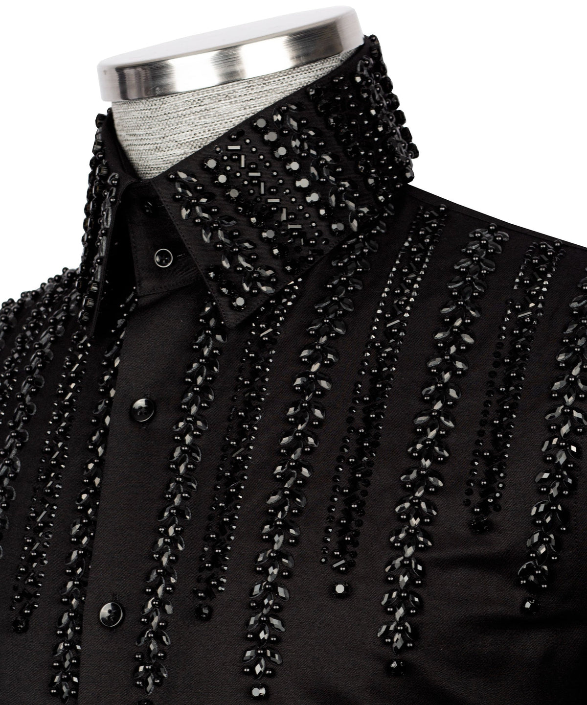 Black Stone-Embellished Dress Shirt - Style 15