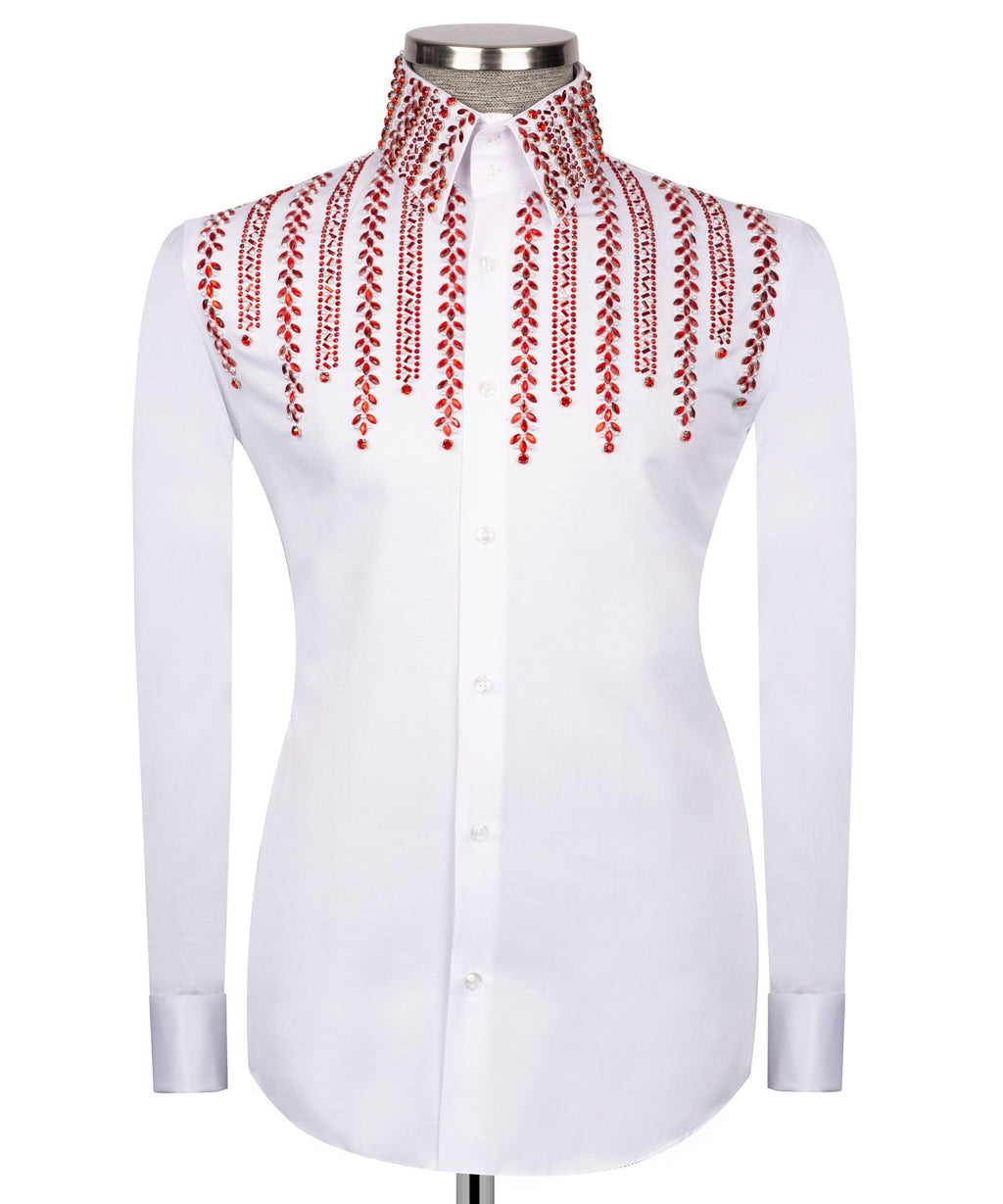 White Stone-Embellished Dress Shirt - Style 10