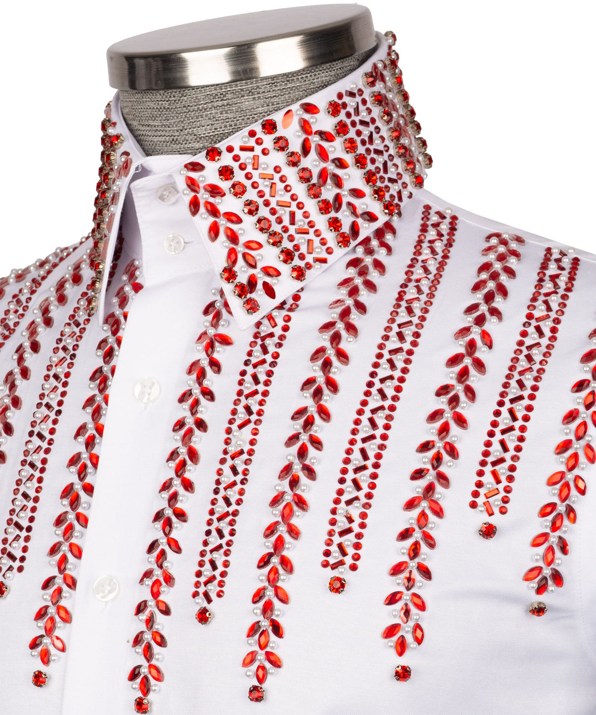 White Stone-Embellished Dress Shirt - Style 10