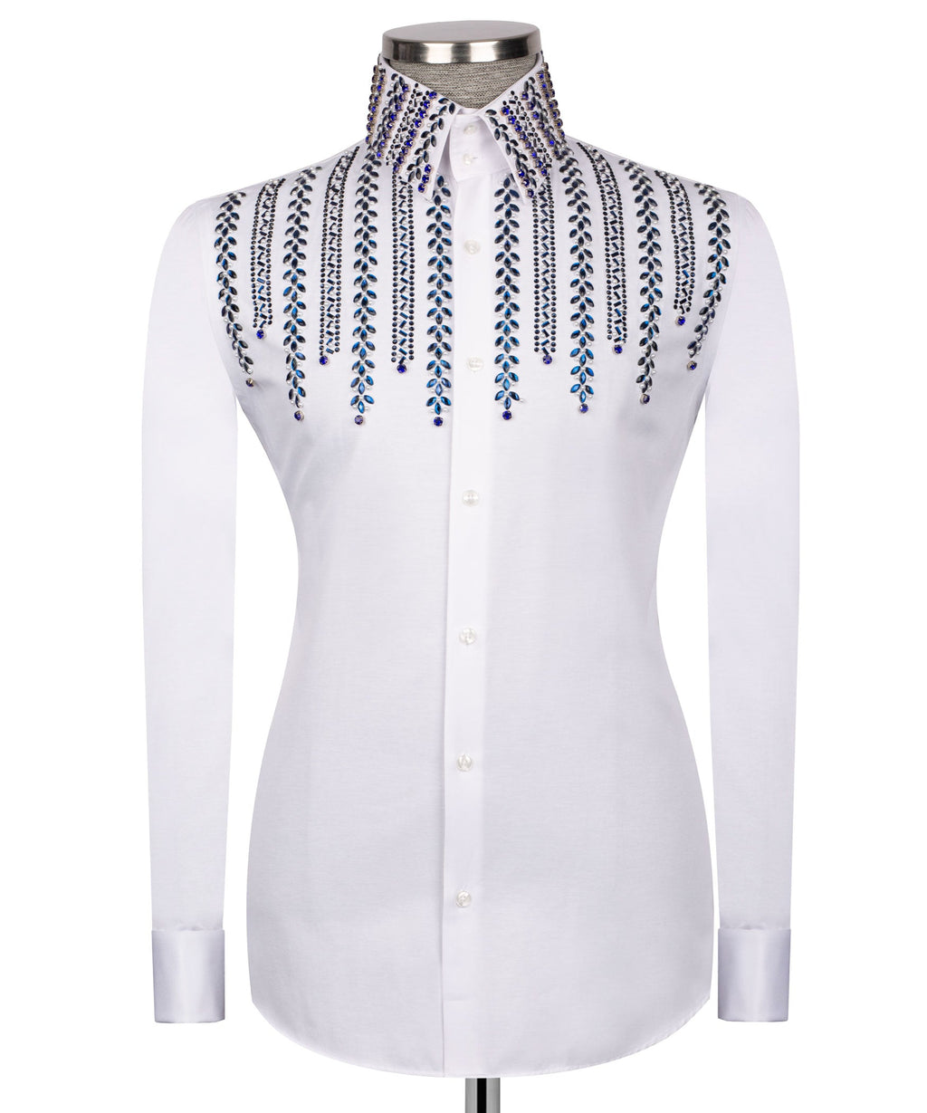 White Stone-Embellished Dress Shirt - Style 12