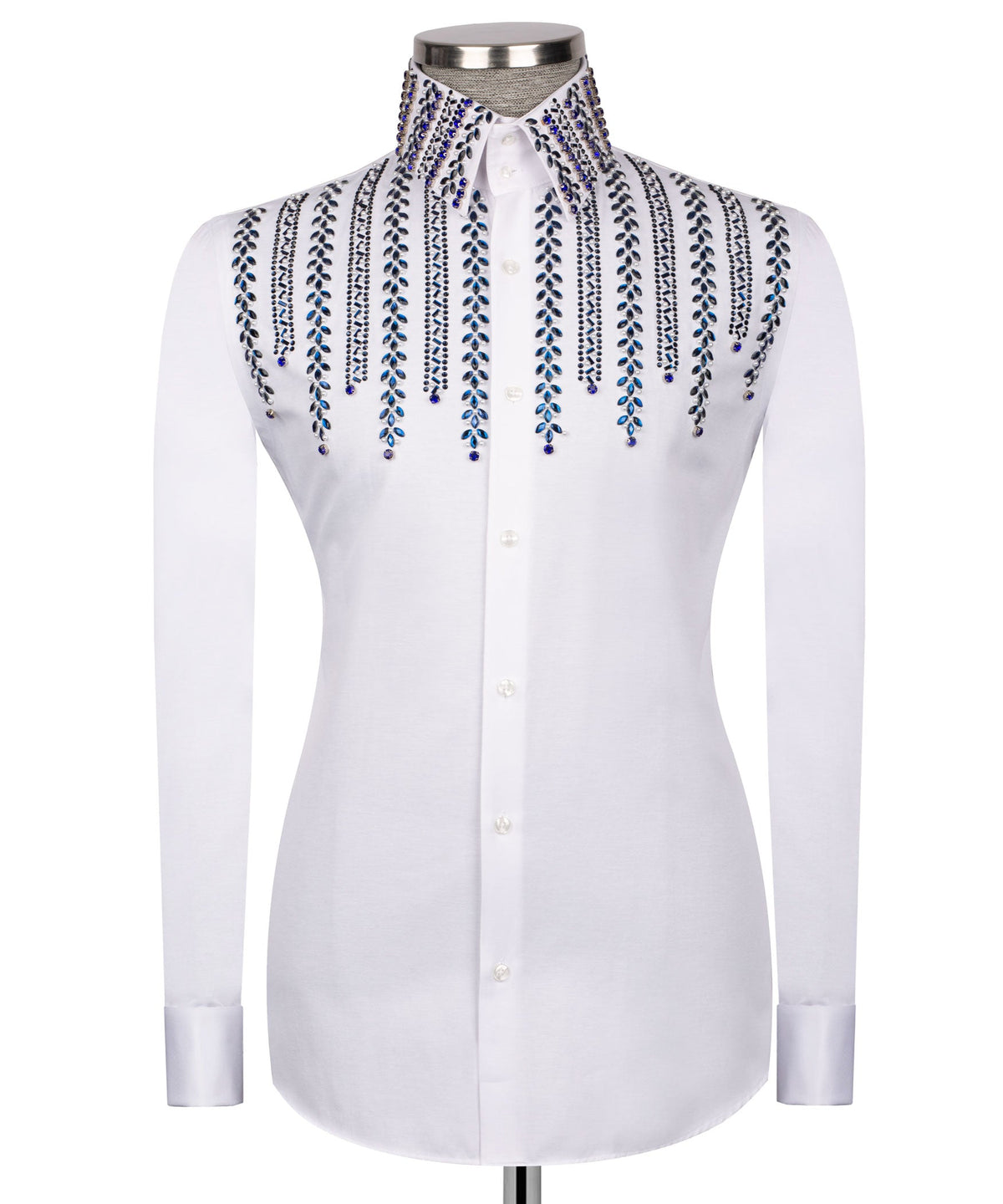 White Stone-Embellished Dress Shirt - Style 12