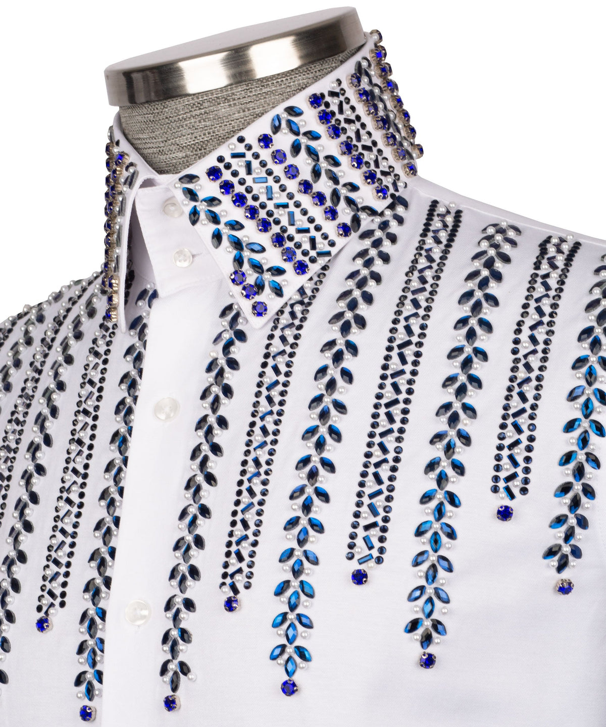 White Stone-Embellished Dress Shirt - Style 12