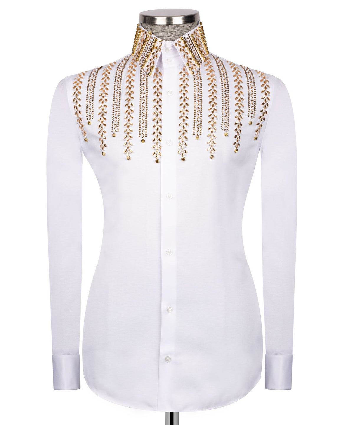 White Stone-Embellished Dress Shirt - Style 13