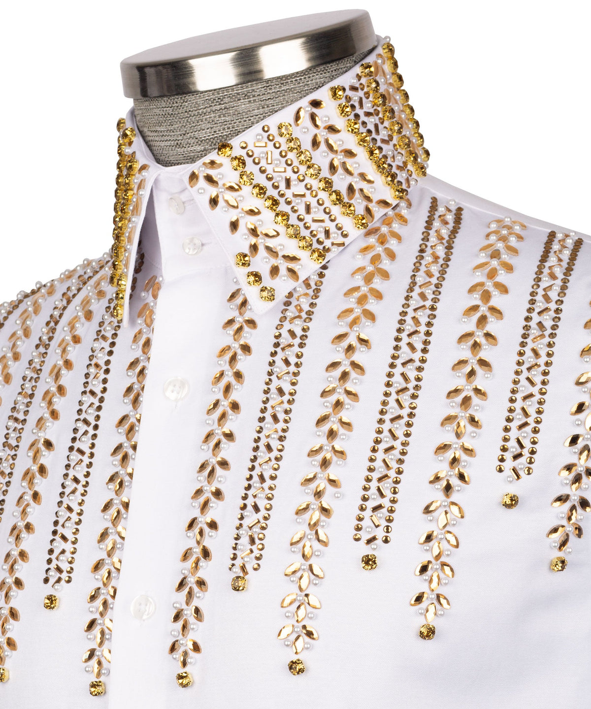 White Stone-Embellished Dress Shirt - Style 13