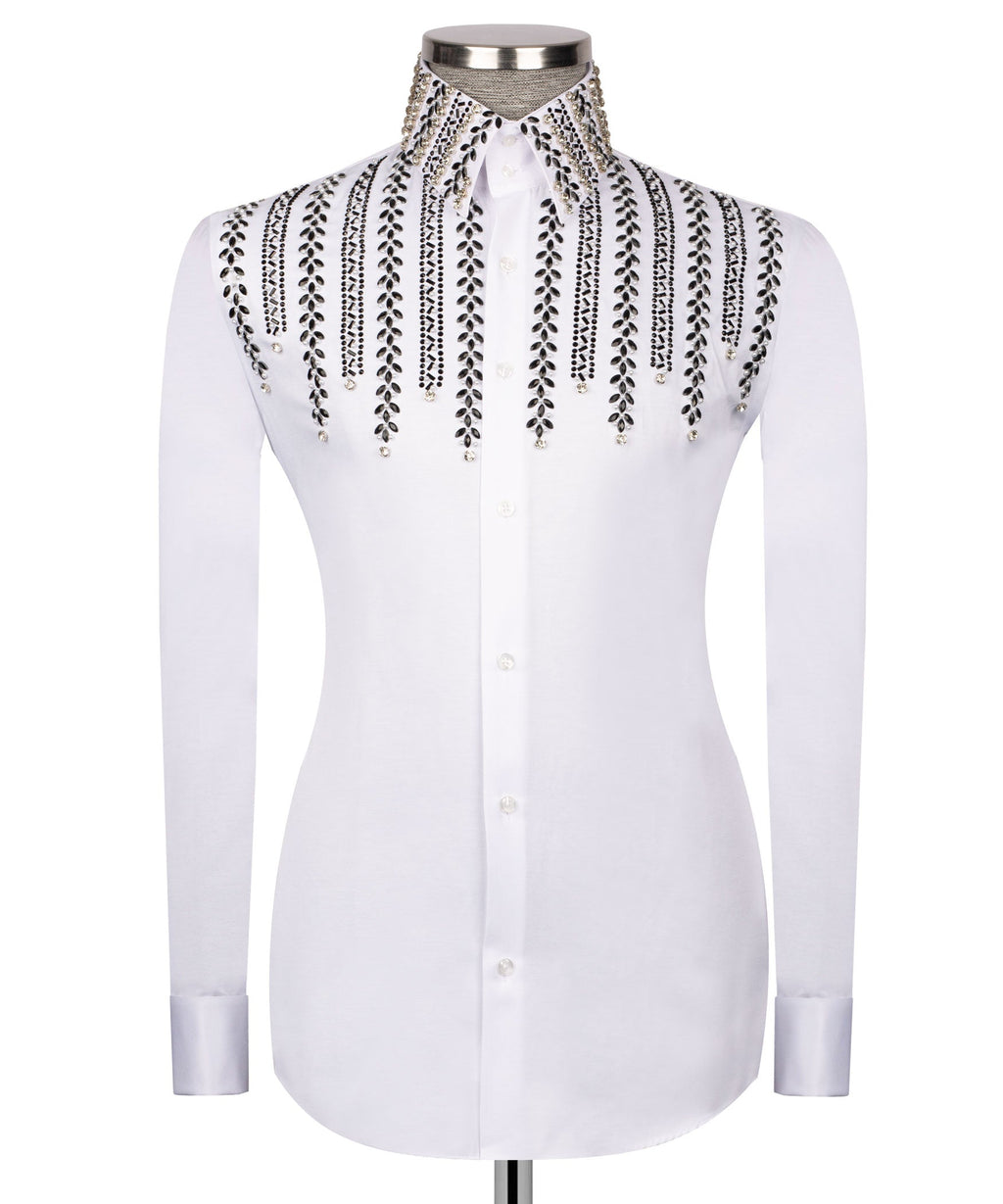 White Stone-Embellished Dress Shirt - Style 11