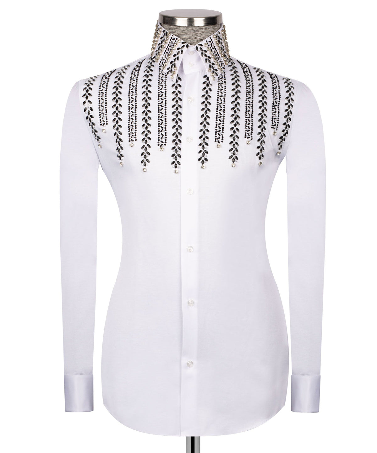 White Stone-Embellished Dress Shirt - Style 11