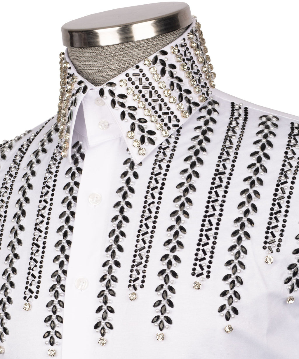 White Stone-Embellished Dress Shirt - Style 11