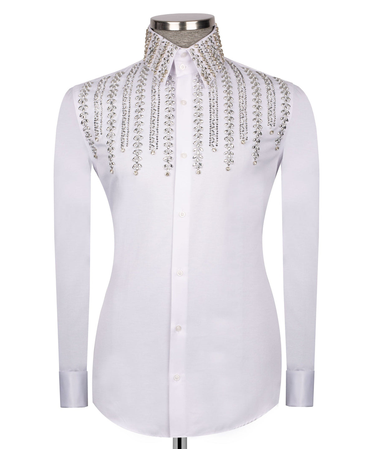 White Stone-Embellished Dress Shirt - Style 14