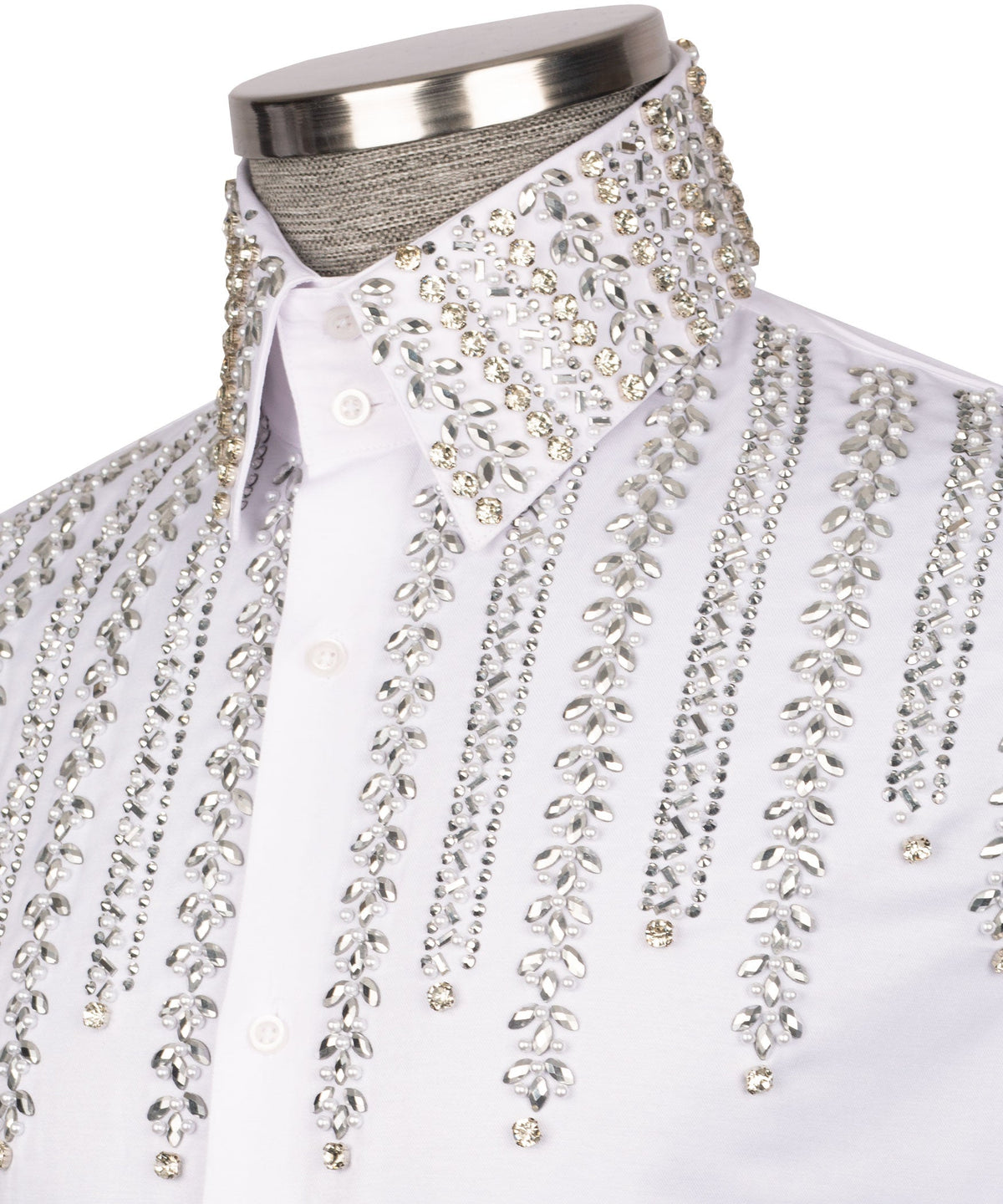 White Stone-Embellished Dress Shirt - Style 14