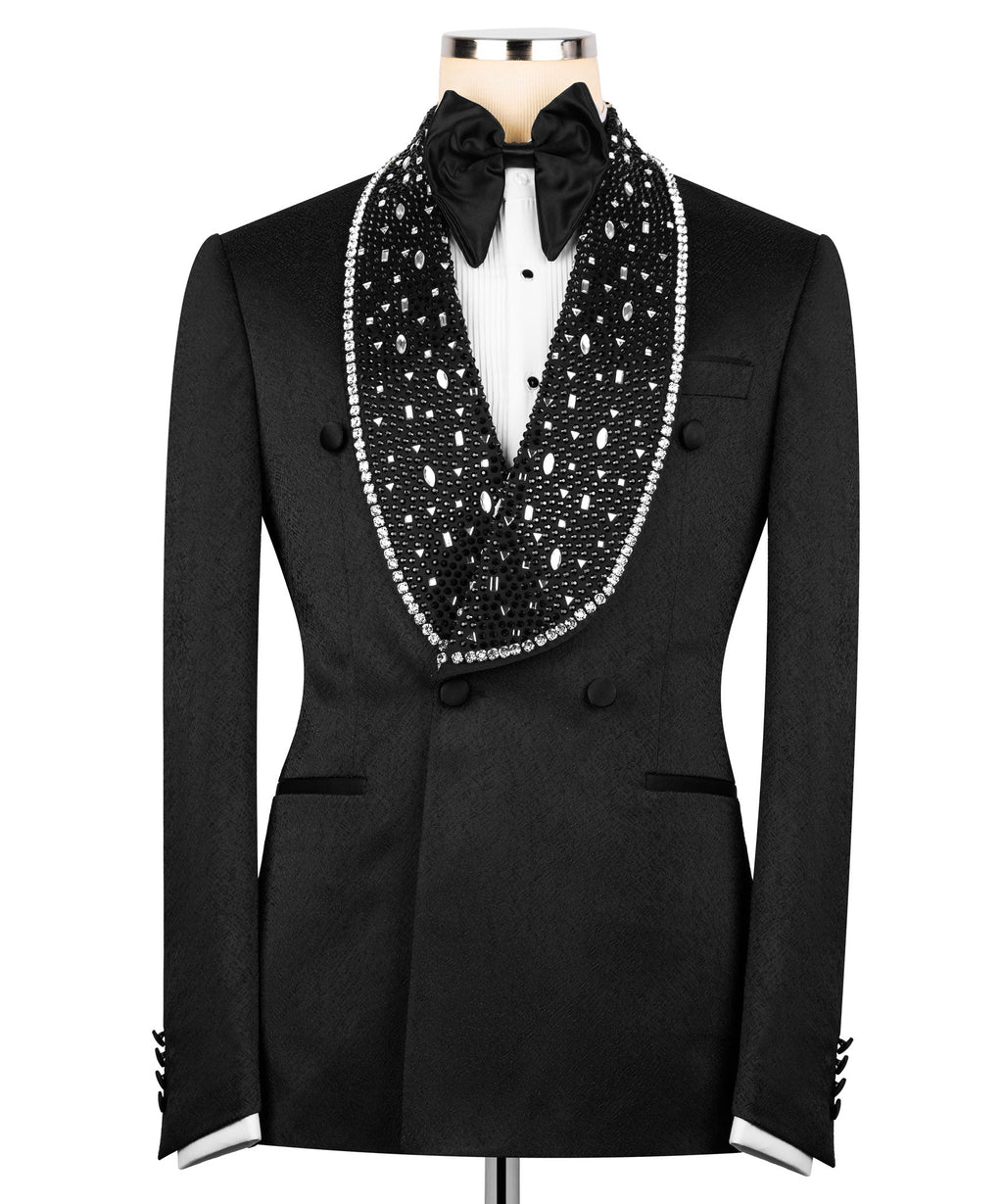 Black Belted Stone-Embellished Tuxedo - Style 02