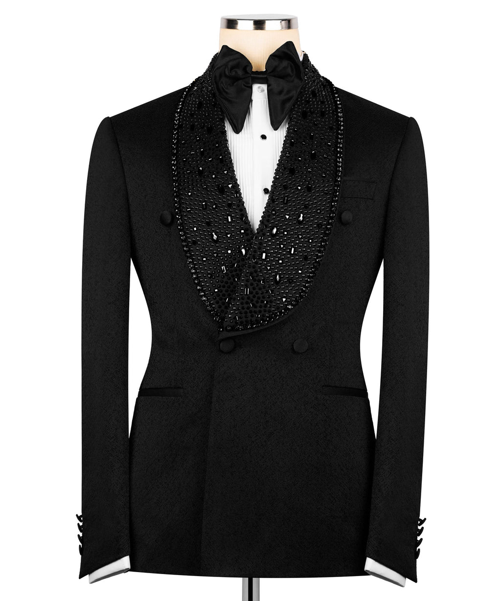 Black Belted Stone-Embellished Tuxedo - Style 01