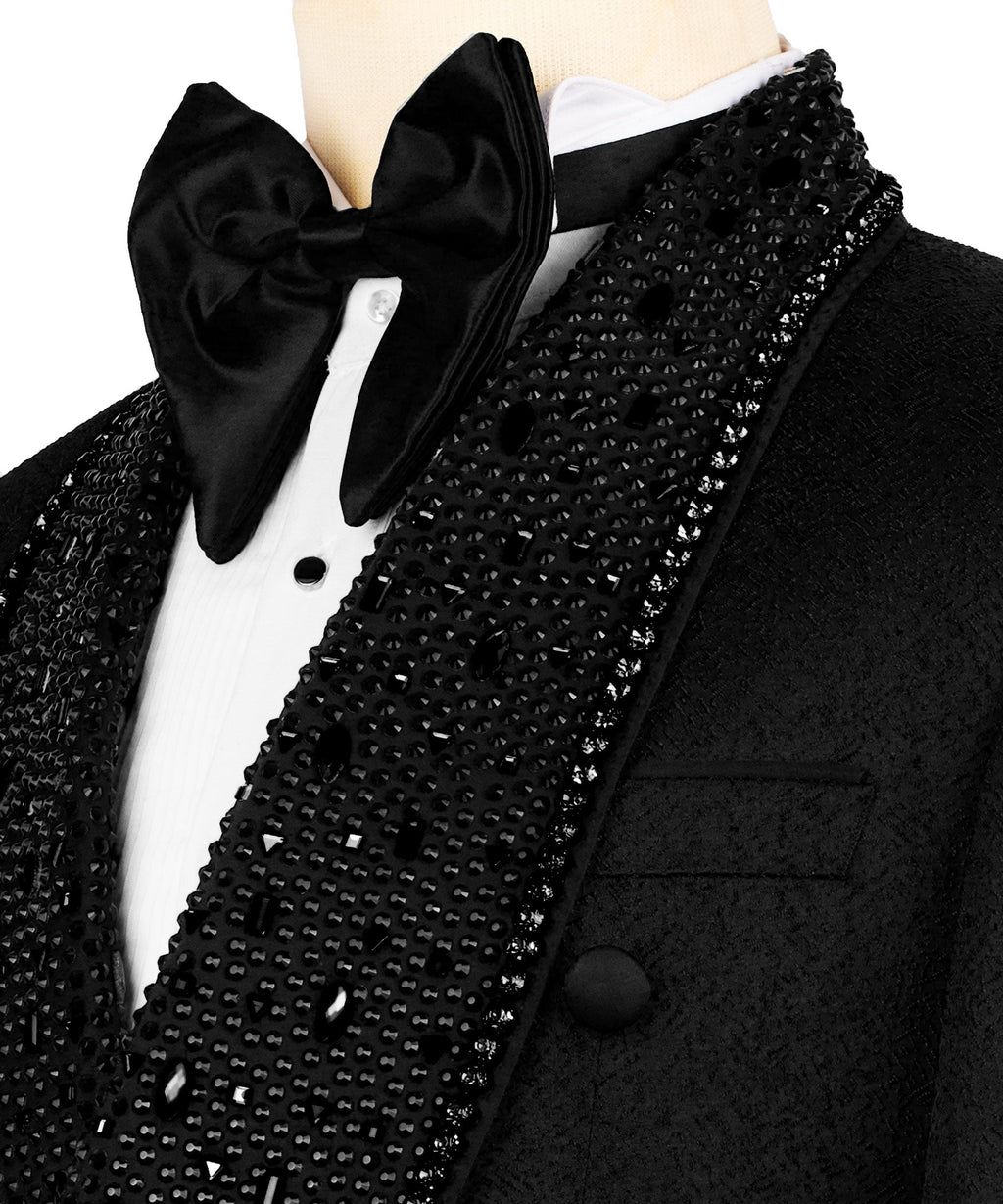 Black Belted Stone-Embellished Tuxedo - Style 01
