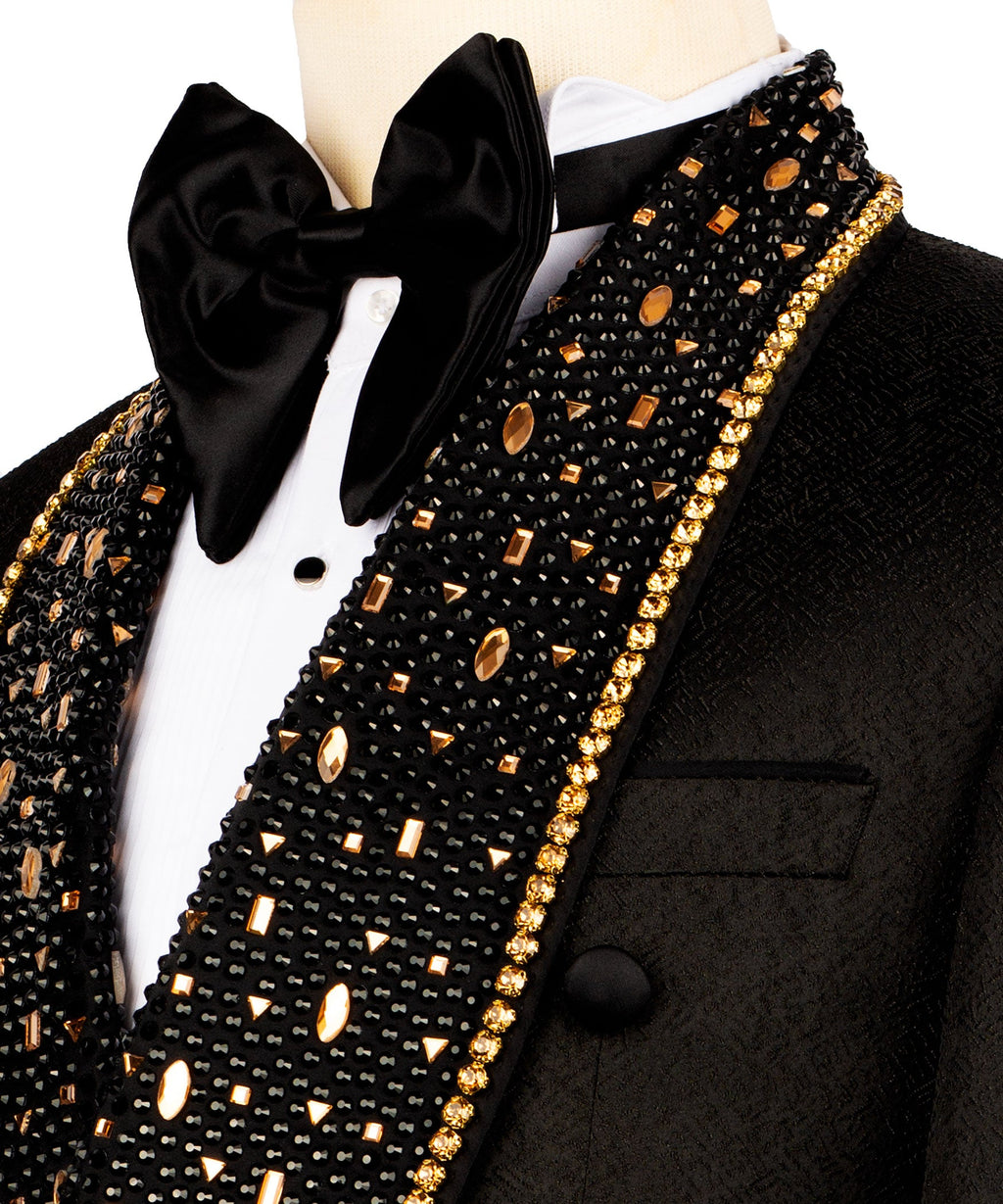 Black Belted Stone-Embellished Tuxedo - Style 03