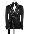 Black Belted Stone-Embellished Tuxedo - Style 02