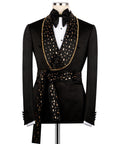 Black Belted Stone-Embellished Tuxedo - Style 03
