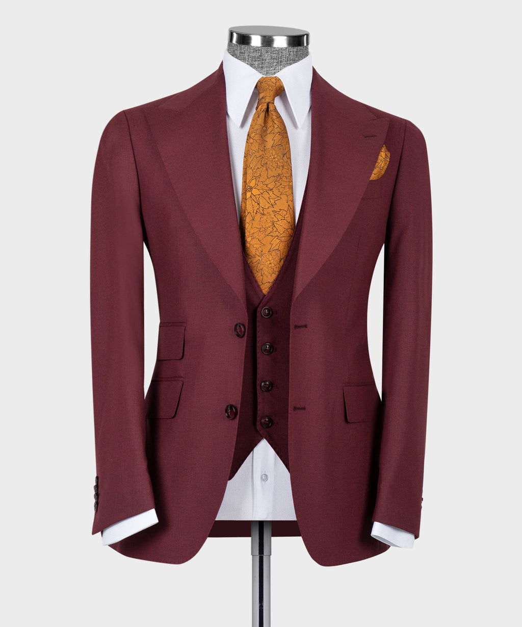 Burgundy Three-Piece Suit - Style 05