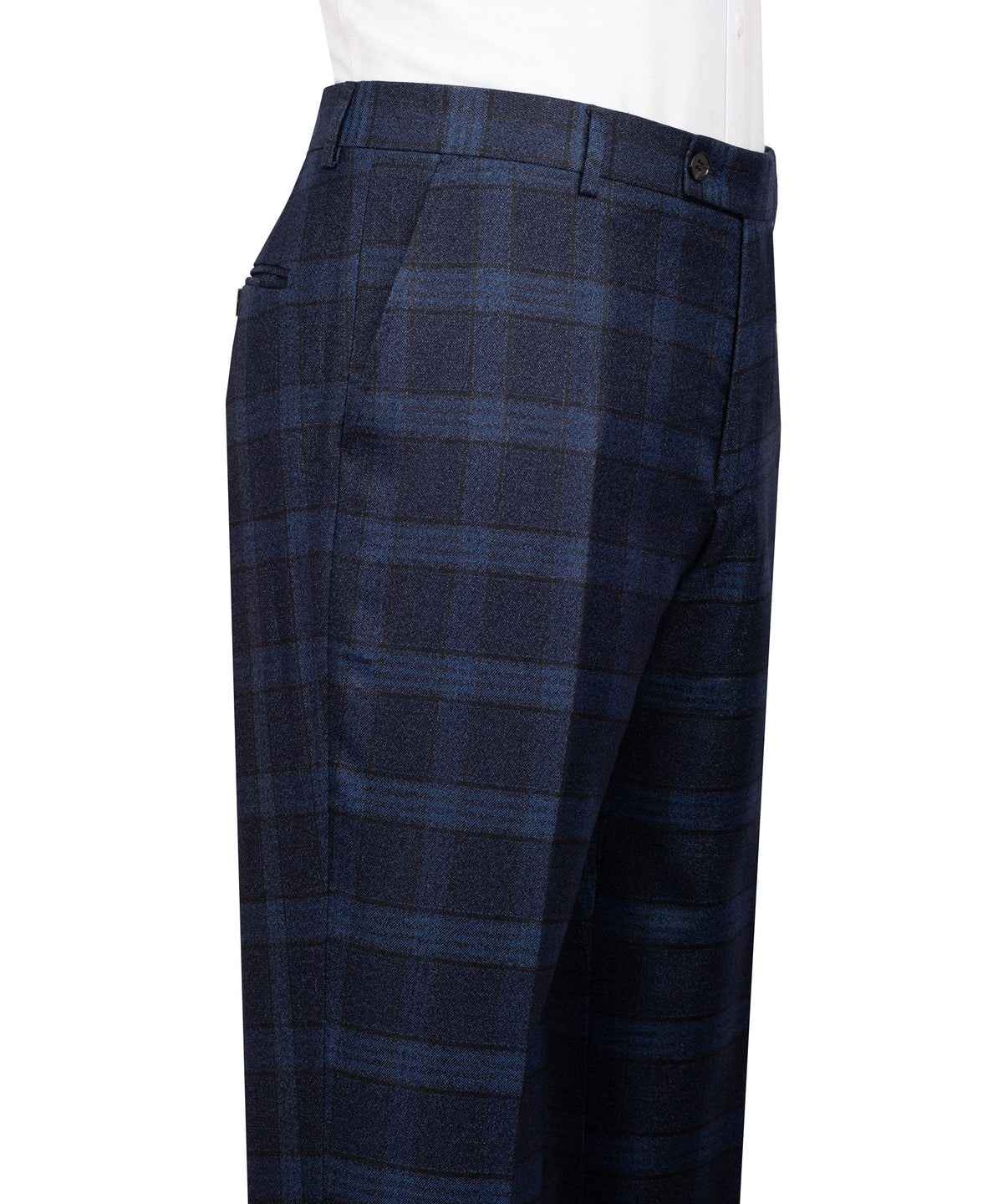Navy Blue Plaid Double-Breasted Suit - Style 02