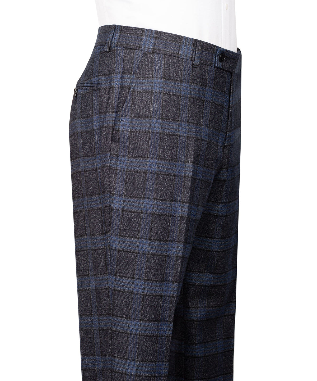 Navy Blue Plaid Double-Breasted Suit - Style 03