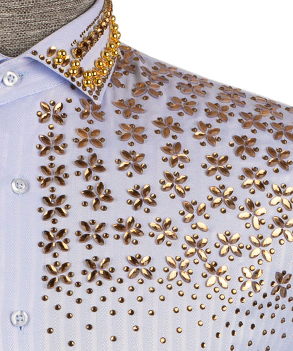 Silver Stone-Embellished Dress Shirt - Style 02