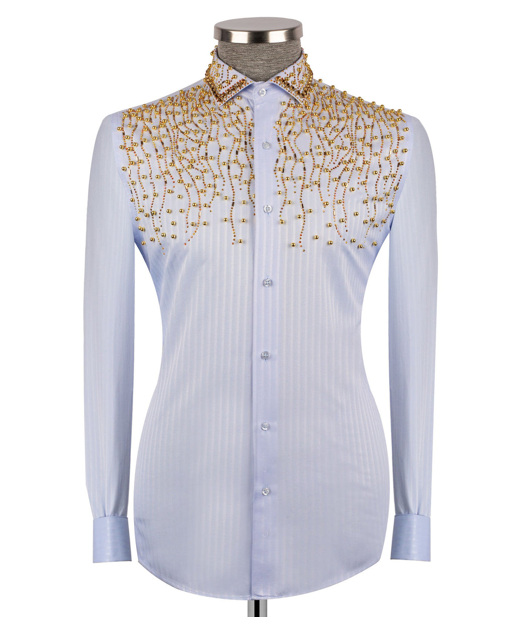Silver Stone-Embellished Dress Shirt - Style 03