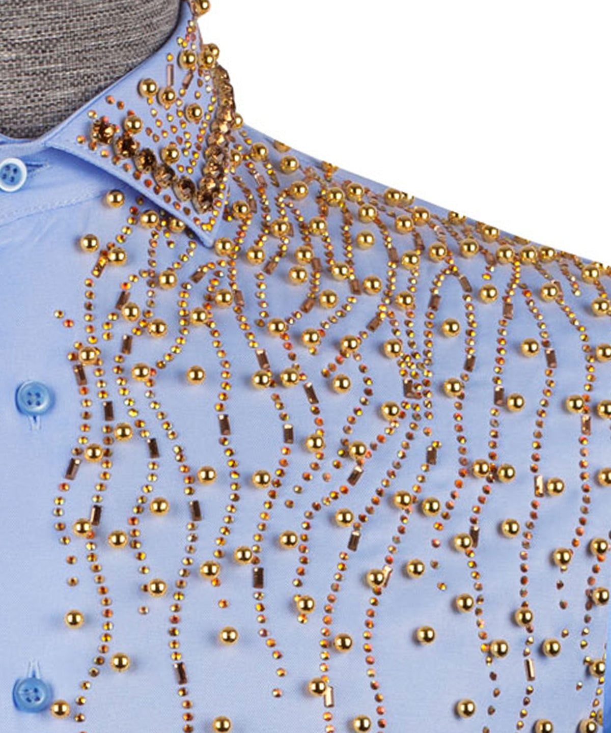 Blue Stone-Embellished Dress Shirt - Style 04