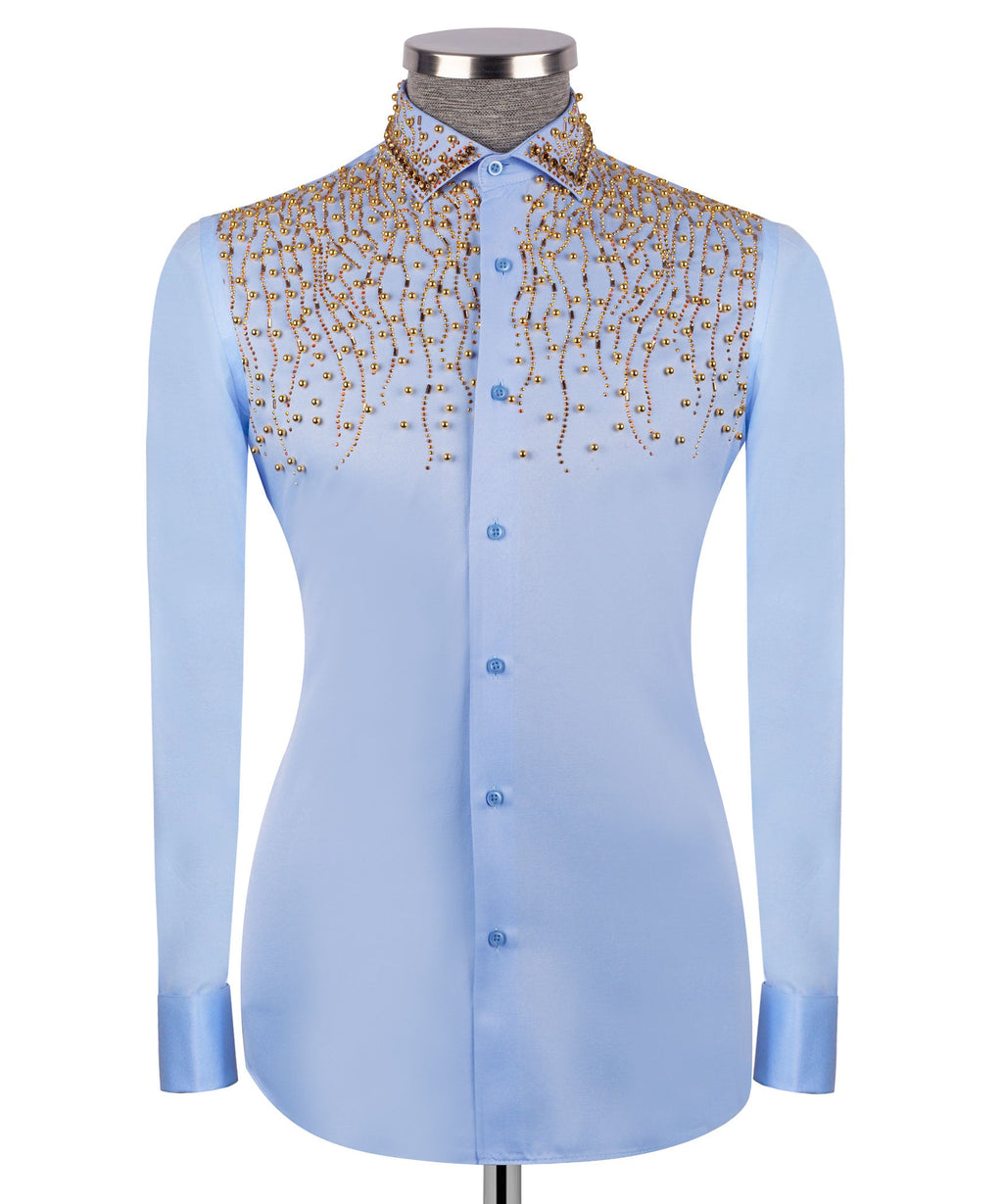 Blue Stone-Embellished Dress Shirt - Style 04