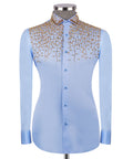 Blue Stone-Embellished Dress Shirt - Style 04