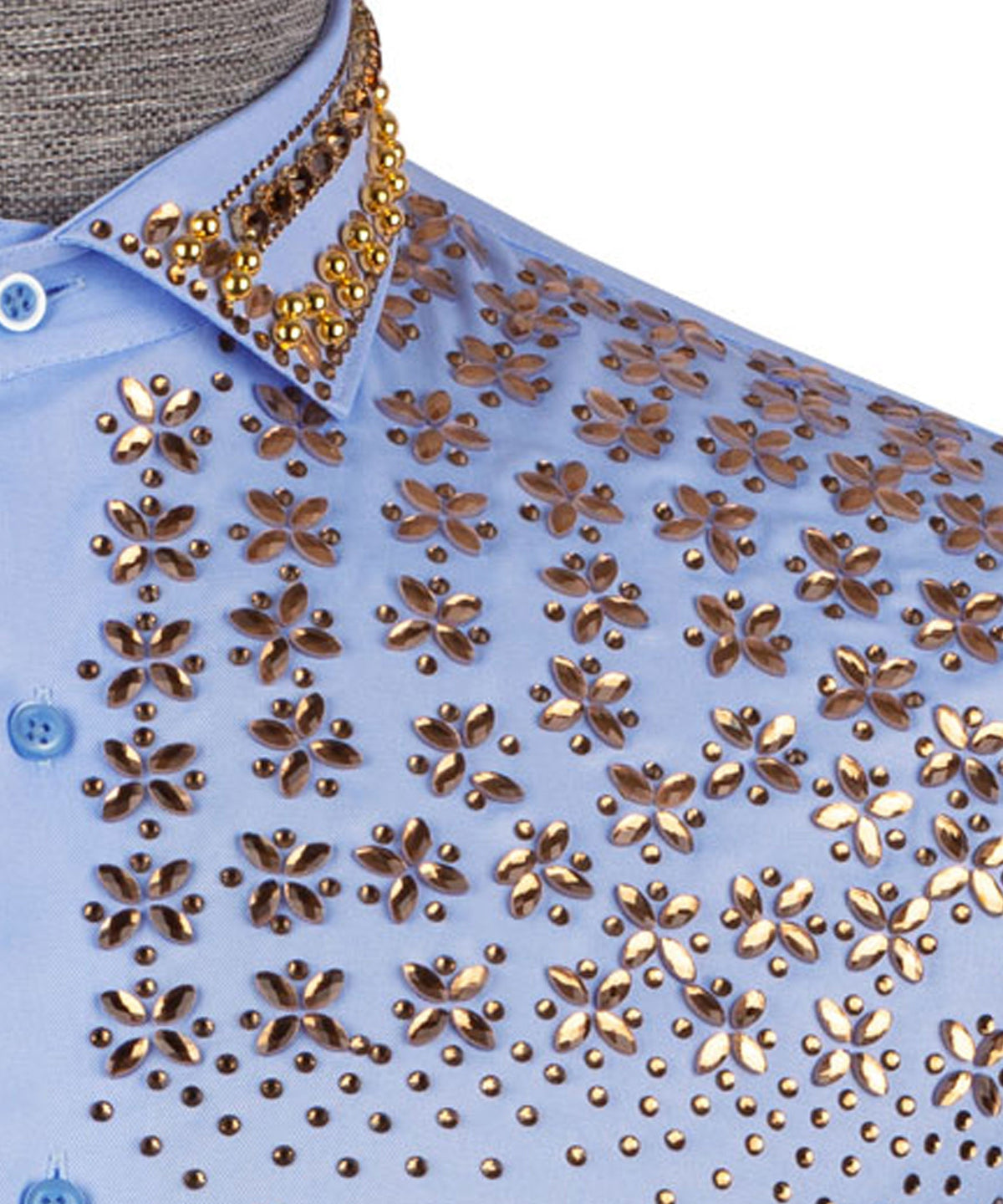 Blue Stone-Embellished Dress Shirt - Style 03