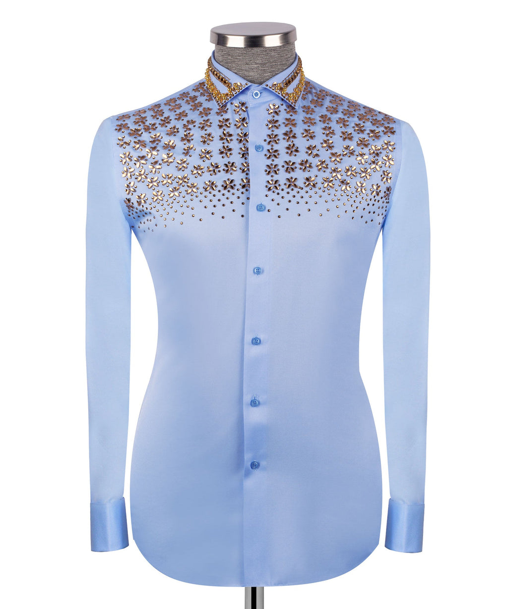 Blue Stone-Embellished Dress Shirt - Style 03