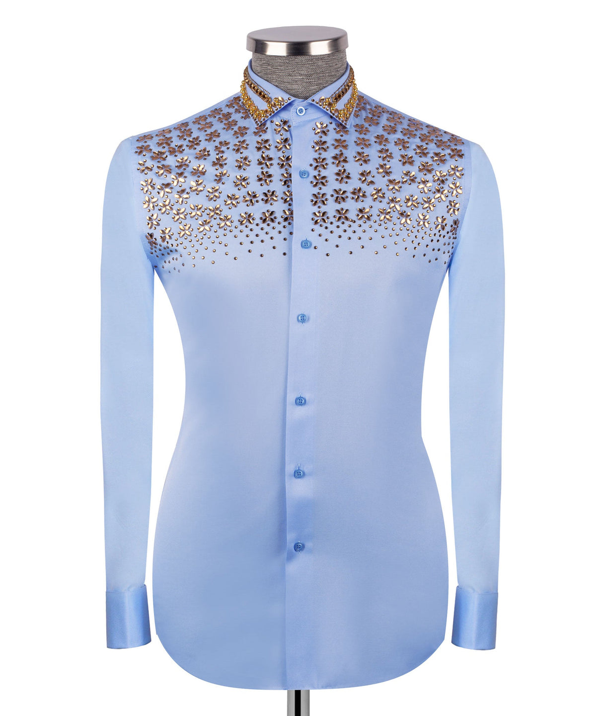 Blue Stone-Embellished Dress Shirt - Style 03