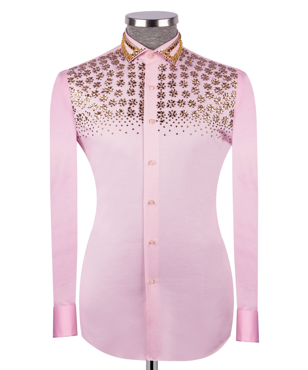 Pink Stone-Embellished Dress Shirt - Style 02