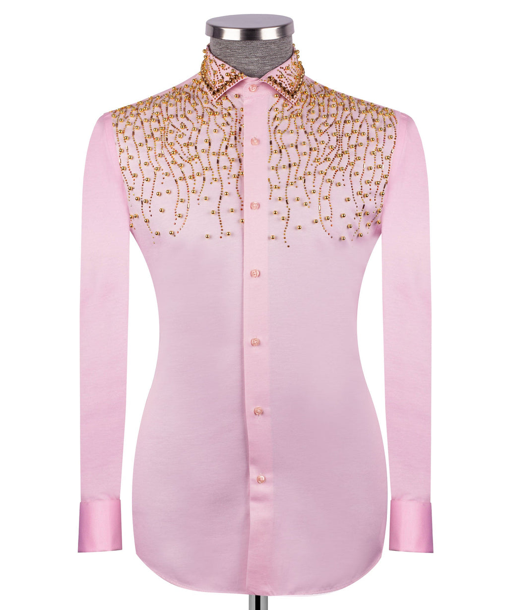 Pink Stone-Embellished Dress Shirt - Style 03
