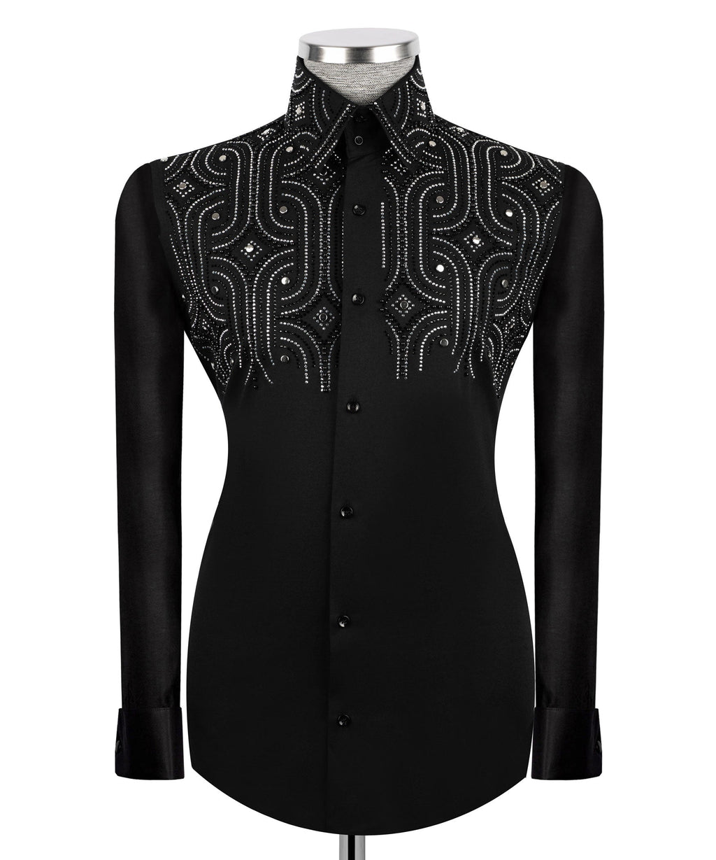 Black Stone-Embellished Dress Shirt - Style 08